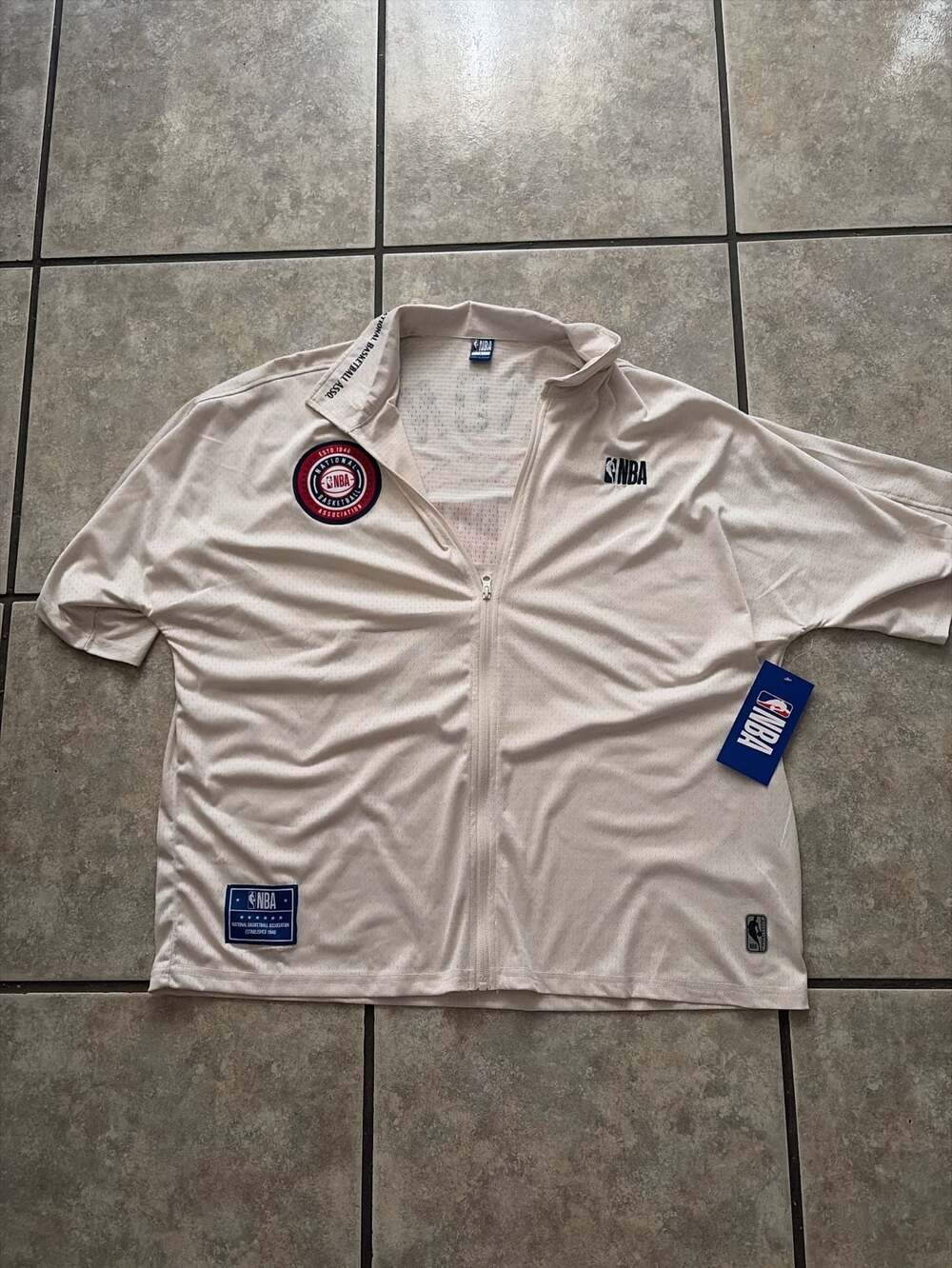 NBA National Basketball Association Off-White Mesh Short Sleeve Full Zip Jacket